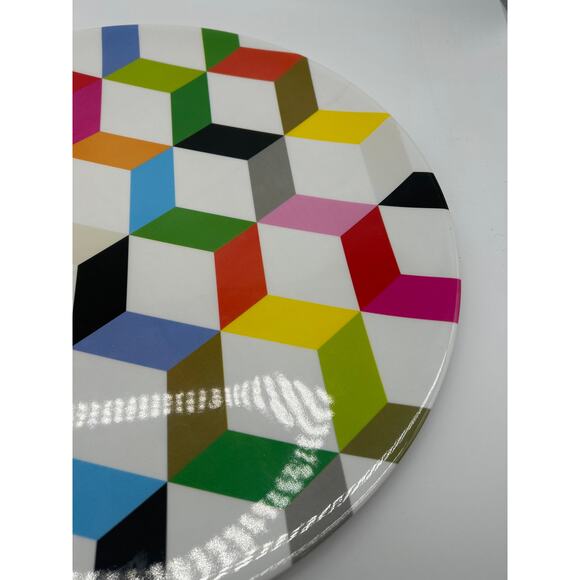 French Bull Ziggy Round Geometric Colorful Melamine Platter 15.5 Inches - Picture 6 of 7